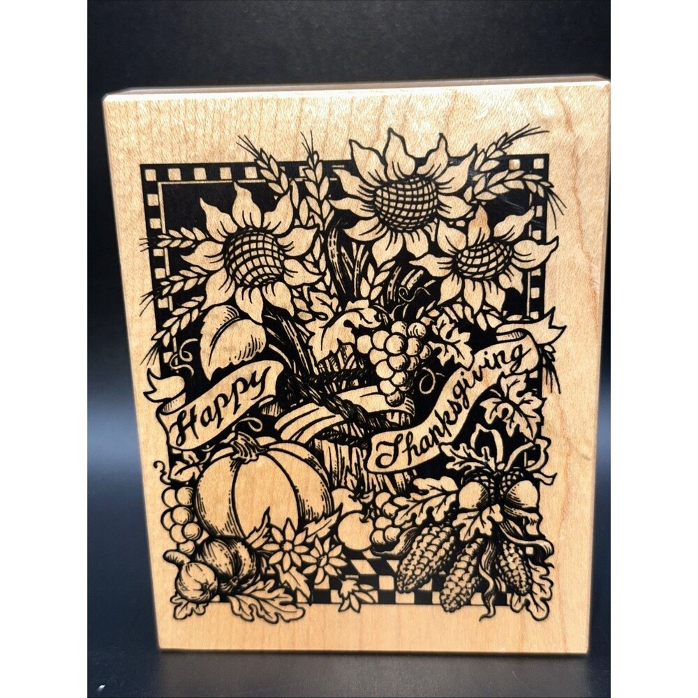 PSX Happy Thanksgiving Sunflowers Pumpkin Corn Wheat K1374 Rubber Stamp